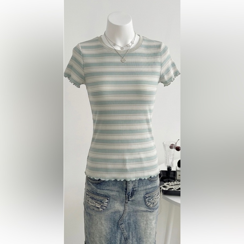 Carter's Green and White Striped Tee